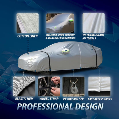 G-PLUS Waterproof All Weather Car Cover for Sedan,Silver