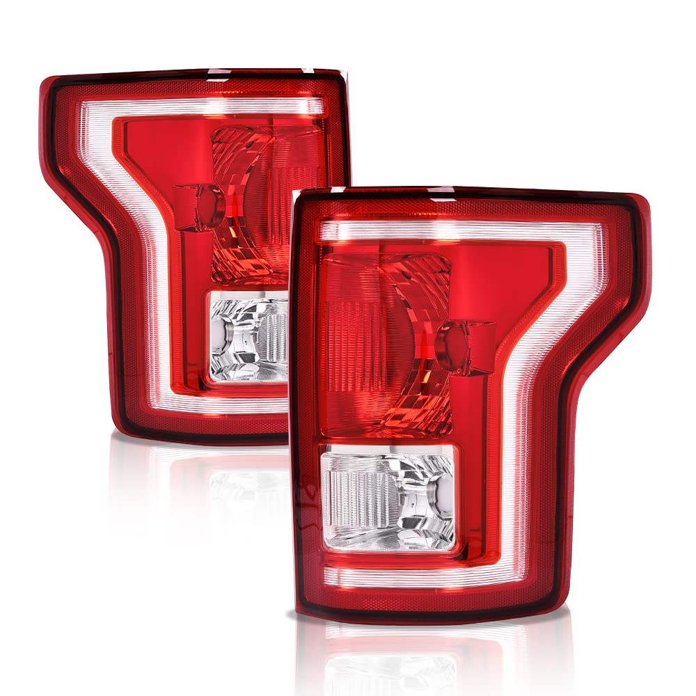 G-PLUS Tail Lights Assembly Compatible with Ford F150 2015 2016 2017 Taillamps Brakelights w/o bulb Red lens Left & Right Side Luces Traseras Rear Brake Lamps Assembly