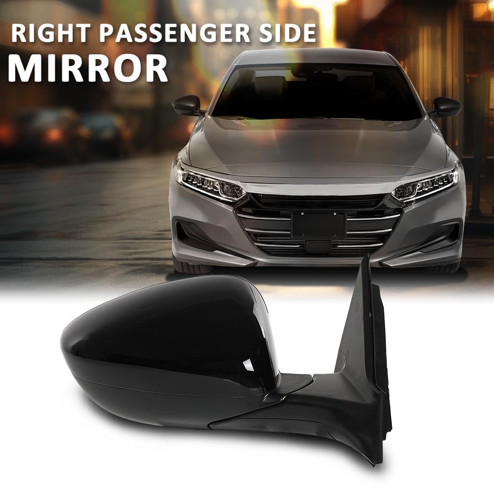 G-PLUS Power Mirror Right Passenger Side Compatible with Honda Accord Sedan 2018-2022 1.5L 76208TVAA02 76201TVAA01ZJ HO1321328 Glossy Black 3-Pin Manual Folding
