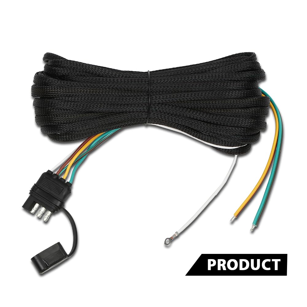 G-PLUS 25 FT 4 Pin 5 Wire Flat Trailer Wiring Harness Kit Copper Wire Wishbone Style Fit for Boat ATV Trailer Tail Light