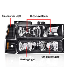 G-PLUS Headlights for GMC C1500 K1500 Yukon 1994-1999 Clear Lens Black Housing Product Features