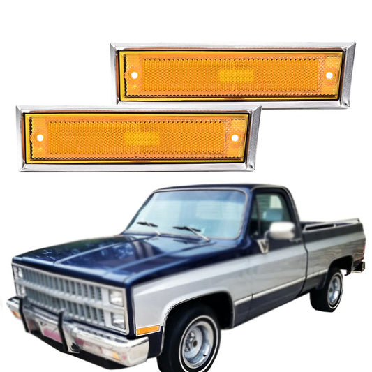 G-PLUS Front Side Marker Lights Assembly Compatible With 1981-1991 Chevy Blazer/GMC Jimmy C/K R Pickup,915557,915558 Side Chrome Bezel Marker Lamps Pair (Orange Lens)