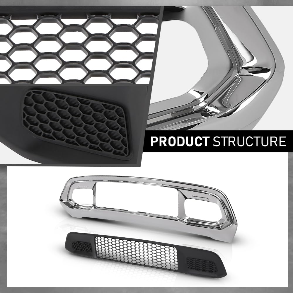 G-PLUS Front Lower Grille & Bumper Grill Bezel Chrome Compatible with Jeep Grand Cherokee 2017-2022 5ZM53SZ0AA