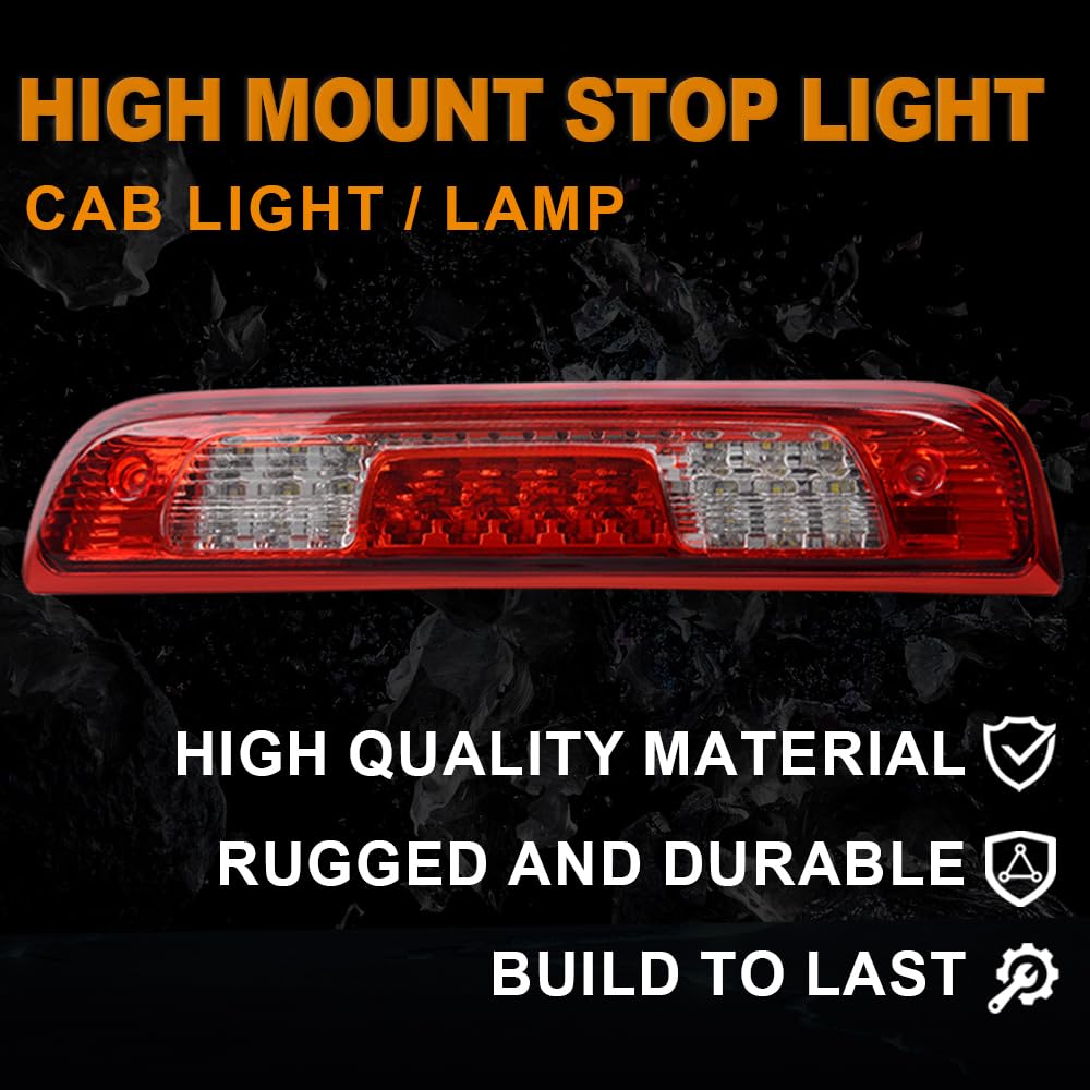 G-PLUS LED Third Brake Light, Compatible with Chevy Silverado/GMC Sierra 1500/2500HD/3500 2014-2018 Rear 3RD Cargo Led Tail Lamps (Red Clear Lens Chrome Housing) Tercera Luz De Freno