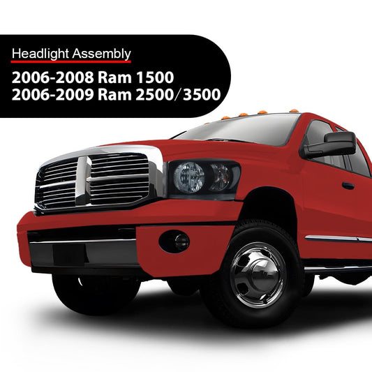 G-PLUS Front Headlights Lamp w/Bulbs Pair, Fit For Dodge Ram 1500 2500 3500 Truck 2006 2007 2008 2009,CH2518114 CH2519114 Smoke Lens Black Housing Clear Reflector