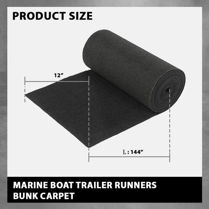 G-PLUS 12" x 12ft Boat Trailer Bunk Carpet, Outdoor Ribbed Marine Bunk Carpet Fit for Boat Trailer Runners Black Boat Carpet