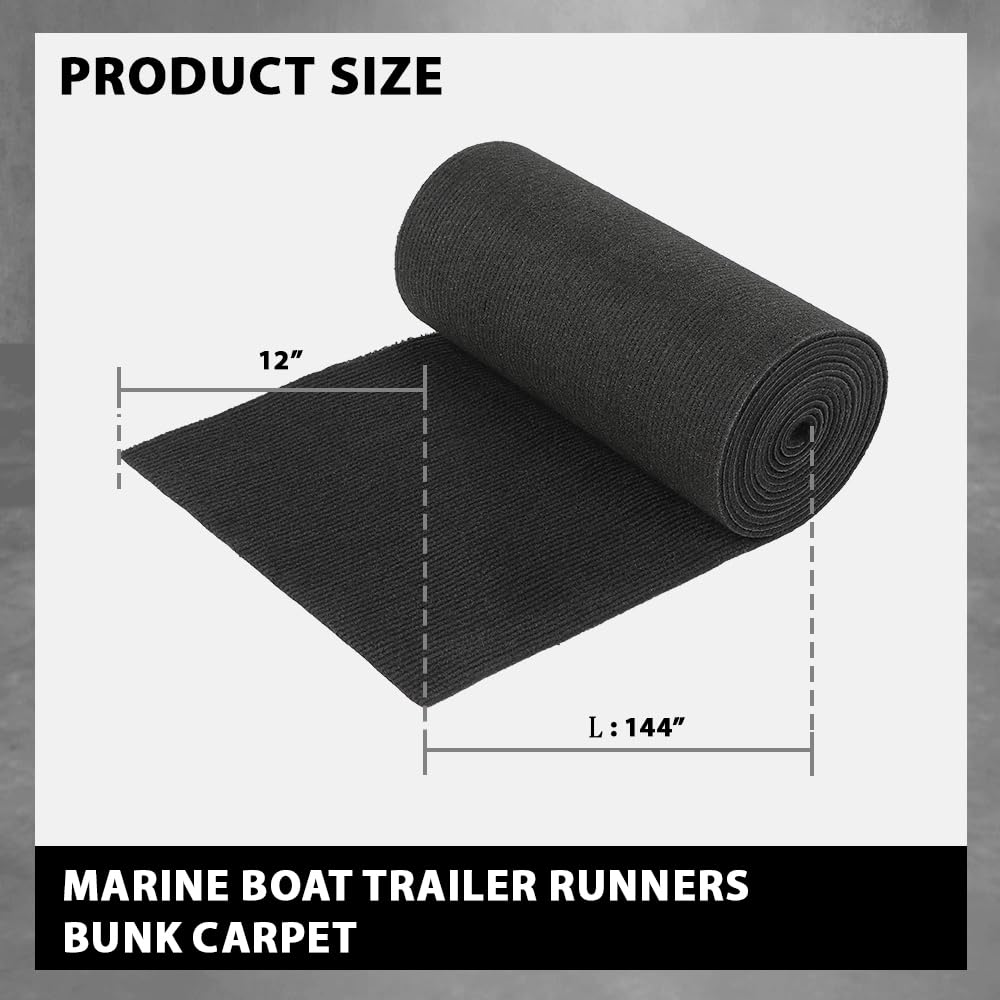 G-PLUS 12" x 12' Outdoor Ribbed Marine Carpet, Boat Trailer Bunk Carpet, Fit Boat Trailer Bunks Runner Docks Black