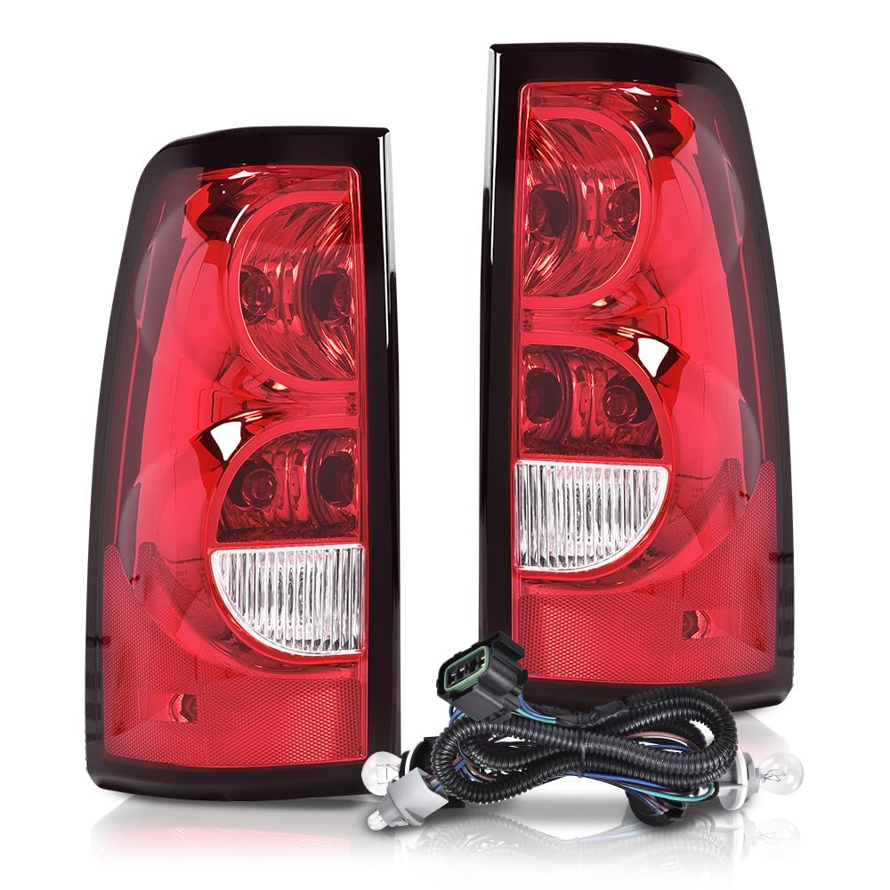 G-PLUS Tail Lights Assembly w/Wiring Harness Compatible with Chevy Silverado 1500 2500 2003 2004 2005 2006 Left & Right Rear Brake Lamps, 19169002 19169004, Red Lens