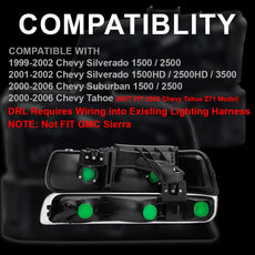 G-PLUS LED DRL Headlights for Chevy Silverado Suburban 1999-2006 Clear Black Amber Front View