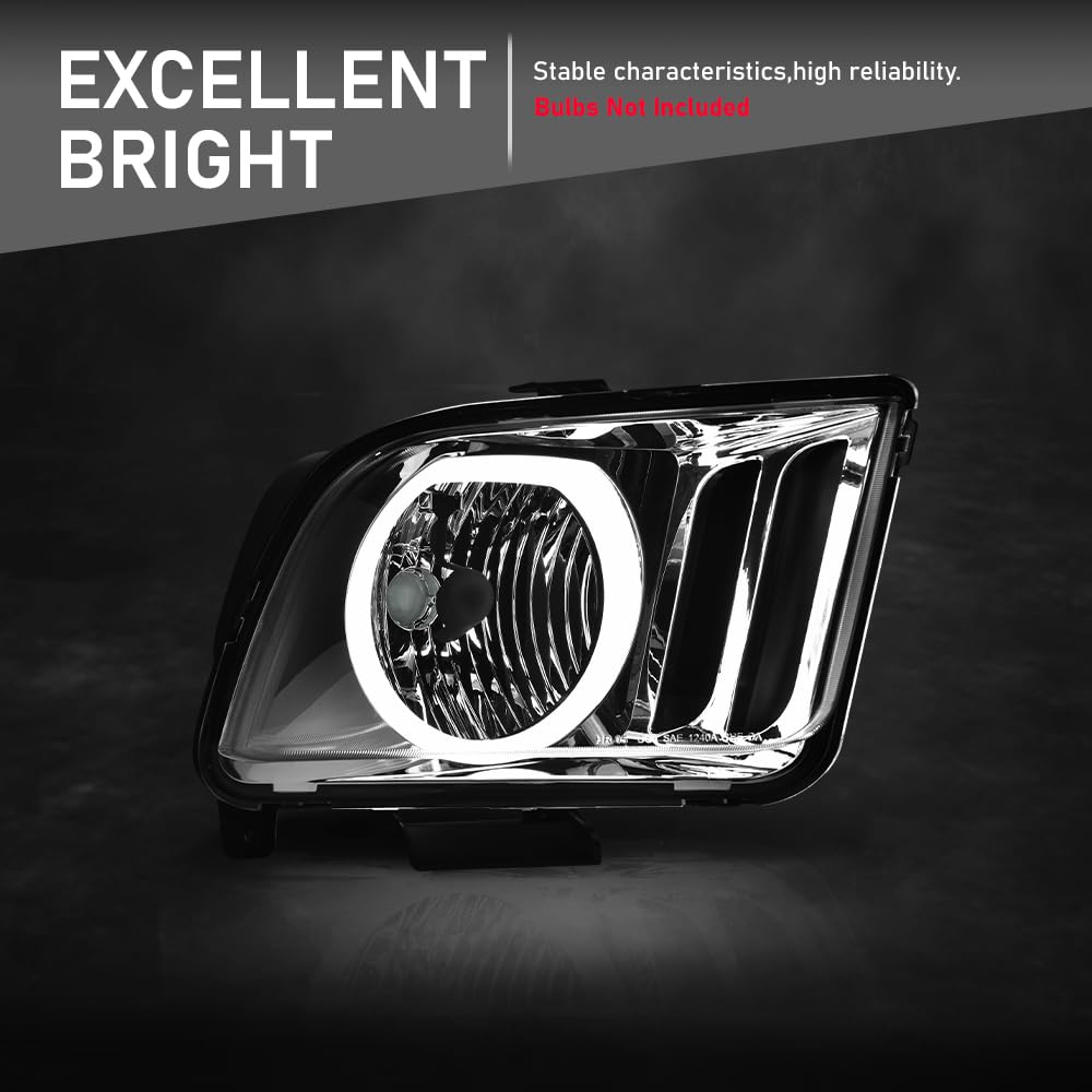 G-PLUS LED DRL Headlights, Compatible with Ford Mustang 2005 2006 2007 2008 2009 Bumper Headlamps, Clear Lens Chrome Housing Amber Reflector,faros delanteros