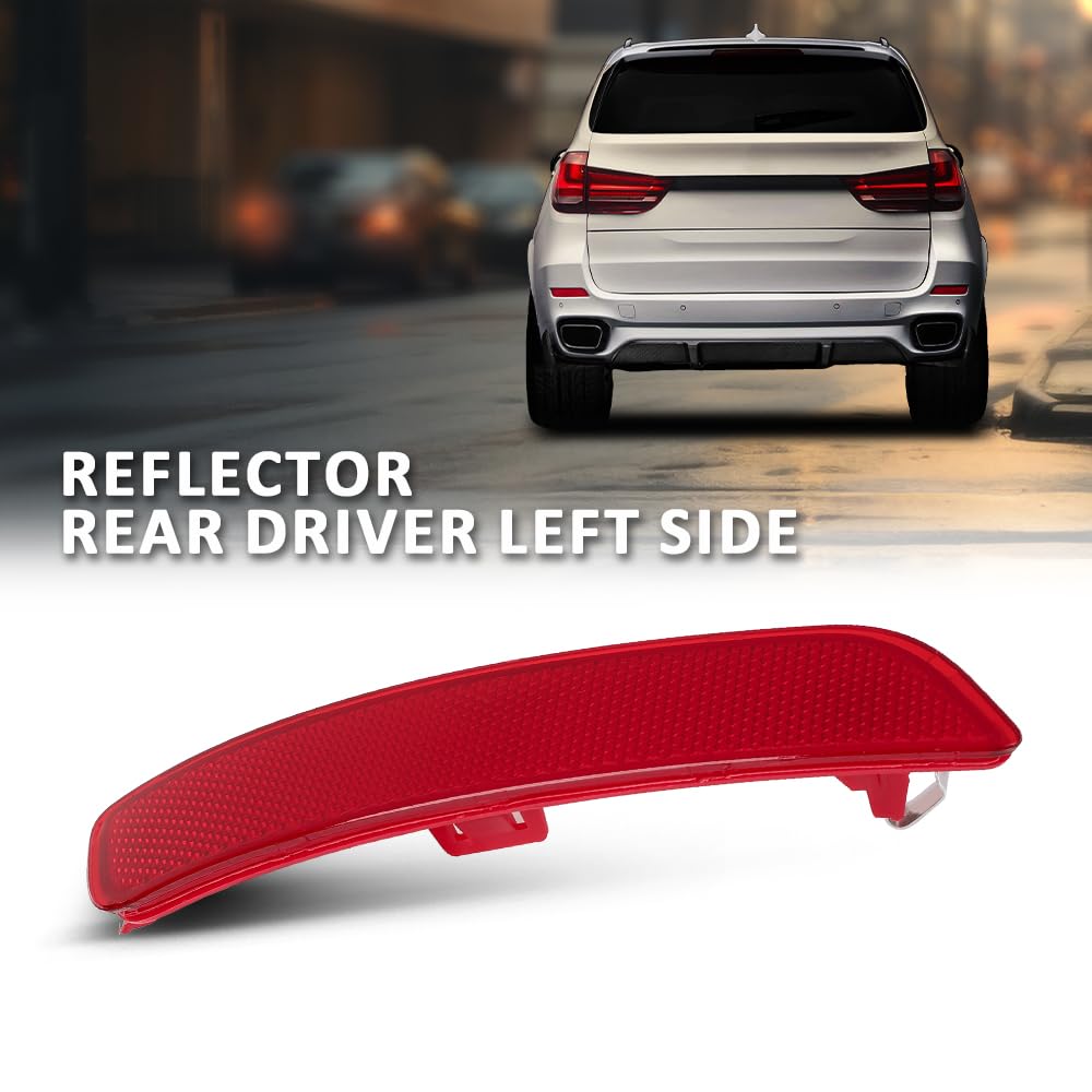 G-PLUS Left Rear Bumper Reflector Compatible with BMW F15 X5 2013-2018 63 14 7 847 591, 63147847591 Driver Side, Red