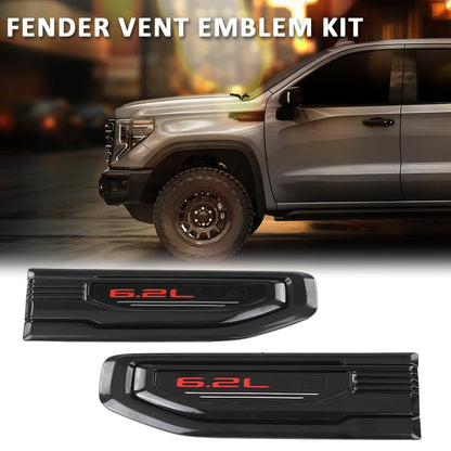 G-PLUS Fender Vent Emblem Kit Compatible with GMC Sierra 1500 6.2L 2019 2020 2021 2022 2023 2024, Fit 6.2L 1500 Model Trucks Only, 85160723 86532094, Black