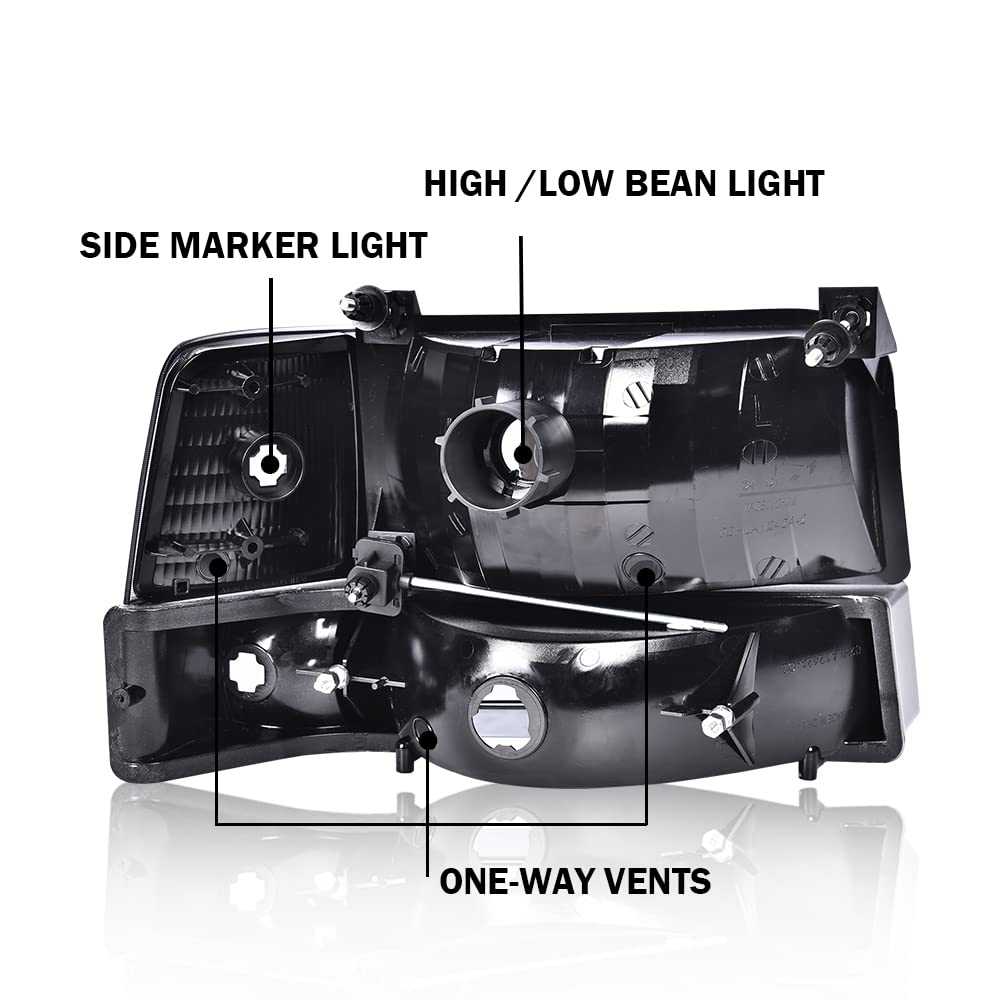 G-PLUS Headlights Fit 1992-1996 Bronco/1992-1996 Ford F150 F250 F350 Super Duty,97 9th Old Body Style Headlamps w/Corner Signal Clear Lens Chrome Housing Clear Reflector,faros delanteros