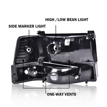 G-PLUS Headlights Fit 1992-1996 Bronco/1992-1996 Ford F150 F250 F350 Super Duty,97 9th Old Body Style Headlamps w/Corner Signal Clear Lens Chrome Housing Clear Reflector,faros delanteros