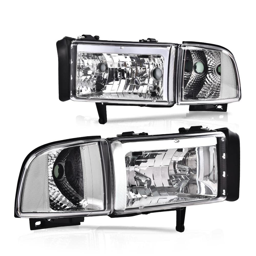 G-PLUS LED Headlights Fit 1994-2001 Dodge Ram 1500/1994-2002 Dodge Ram 2500 3500,Not fit Ram Sport, w/o Bulbs Clear Lens Chrome Housing Clear Reflector Bumper Headlamps,faros delanteros Assembly