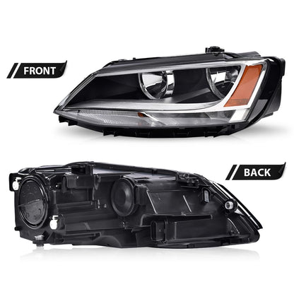 G-PLUS Headlights Headlamps w/Bulbs Left Driver Compatible with Volkswagen Jetta 2011-2018 5C7941005, VW2502146 Clear Lens Chrome Housing Amber Reflector