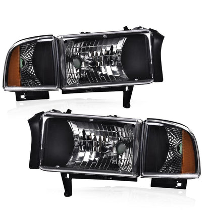 G-PLUS Headlights, Fit 1994-2001 Dodge Ram 1500/1994-2002 Ram 2500 3500,Not fit Ram Sport, Headlamps Clear Lens Black Housing Amber Reflector w/o Bulbs Bumper Headlamps,faros delanteros Assembly