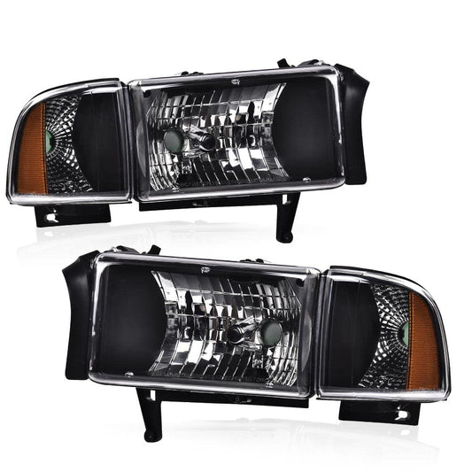 G-PLUS Headlights, Fit 1994-2001 Dodge Ram 1500/1994-2002 Ram 2500 3500,Not fit Ram Sport, Headlamps Clear Lens Black Housing Amber Reflector w/o Bulbs Bumper Headlamps,faros delanteros Assembly