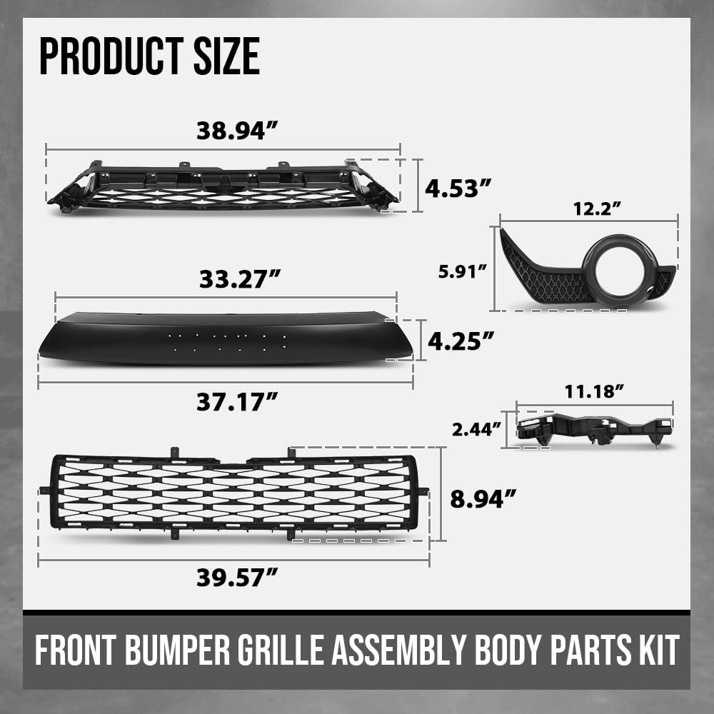 G-PLUS Front Bumper Grille Assembly Body Parts Kit Compatible with Toyota 4Runner TRD / SR5 2014-2019 TO2509104, TO1036148 Black