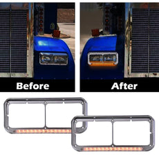 G-PLUS Headlight Visors 2PCS Chrome Clear Lens Amber LED Strips Close-up View