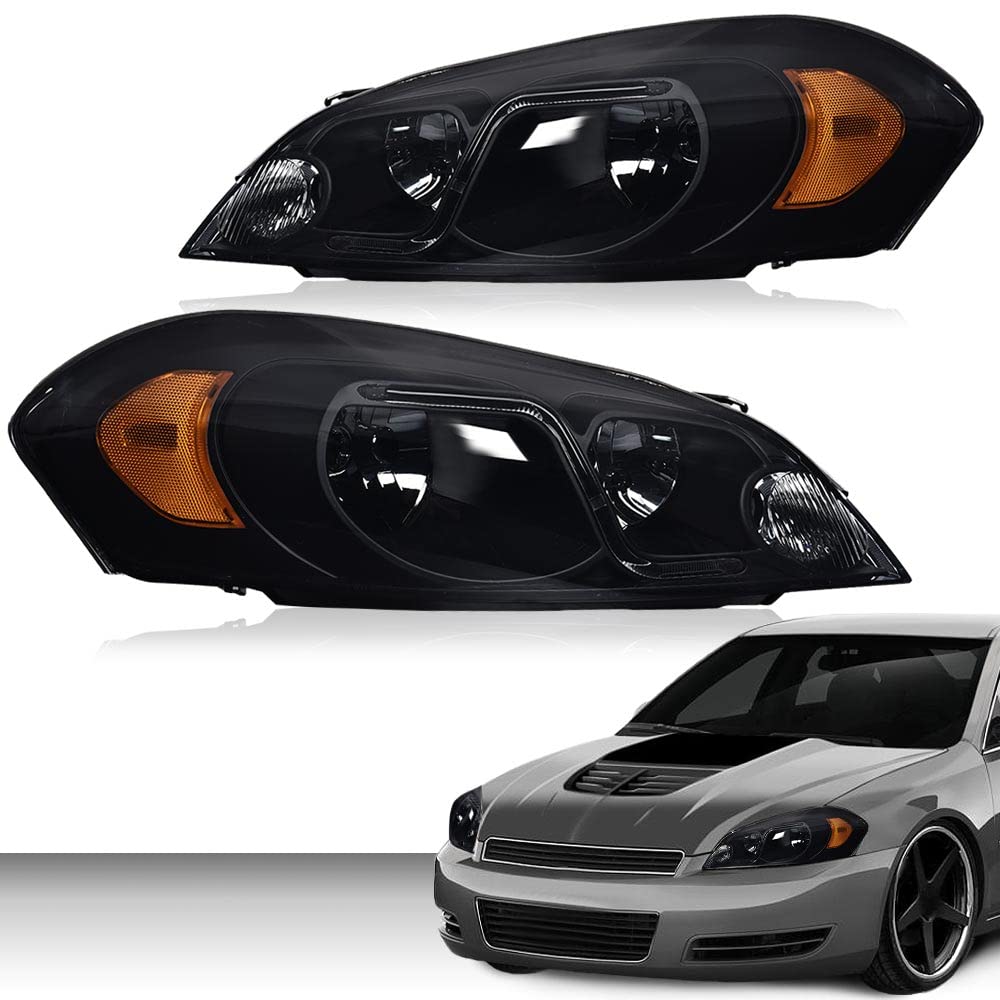 G-PLUS LED Headlights Assembly Fit Chevy Monte Carlo 2006 2007/Chevy Impala 2006-2013/Chevy Impala Limited 2014-2016 DRL Corner Headlamps Smoky Lens Black Housing Amber Reflector,faros delanteros