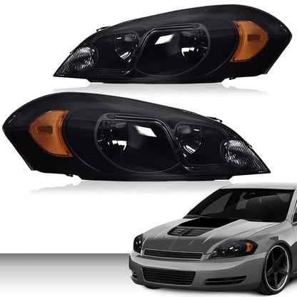 G-PLUS LED Headlights Assembly Fit Chevy Monte Carlo 2006 2007/Chevy Impala 2006-2013/Chevy Impala Limited 2014-2016 DRL Corner Headlamps Smoky Lens Black Housing Amber Reflector,faros delanteros