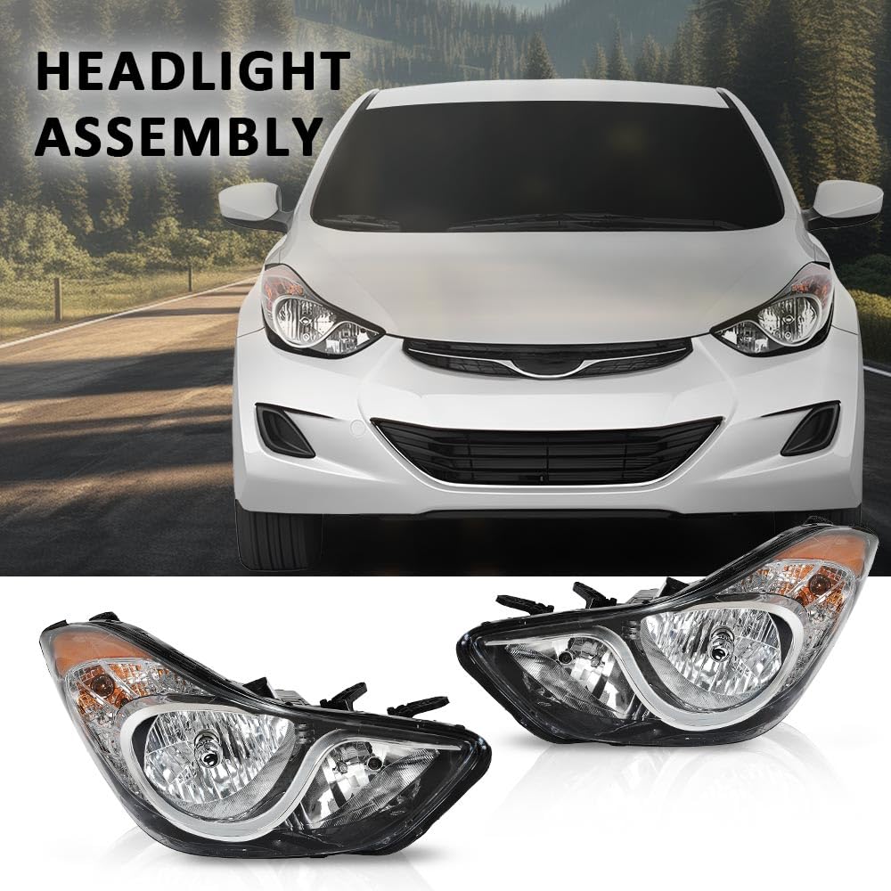 G-PLUS Headlights Compatible with Hyundai Elantra Sedan 2011-2013 HY2503161, HY2502161 Left & Right Clear Lens Chrome Housing Amber Reflector Bumper Headlamps,faros delanteros