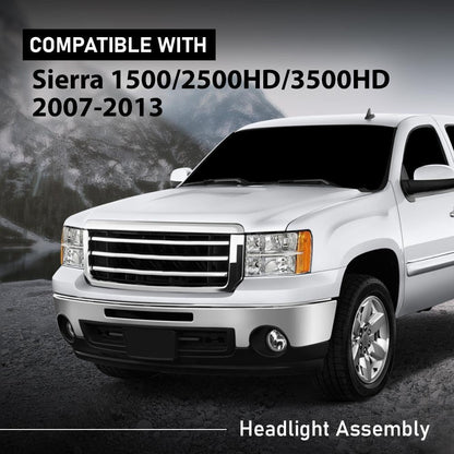 G-PLUS Tube Projector Headlights Assembly Fit GMC Sierra 1500 2007-2013 /Fit for GMC Sierra 2500HD 3500HD 2007-2014 Headlamps Left & Right Clear Lens Chrome Housing Amber Reflector,faros delanteros