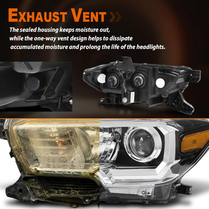 G-PLUS Headlight Assembly Left and Right Side w/o LED Daytime Running Compatible with Toyota Tacoma 2018 81150-04261, TO2502266 OEM Fit Standard 2 PCS White