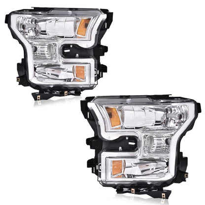 G-PLUS Headlights Bumper Lamp + Fog Lights Compatible with Ford F150 2015-2017(White Cover White Frame Orange Reflector Headlights + Fog Lamps)