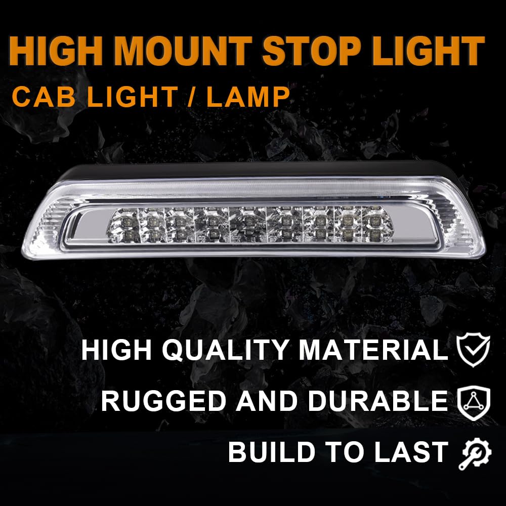 G-PLUS Third 3rd Brake Cargo Light Compatible With 2007-2016 Toyota Tundra Rear Roof Center High Mount Tail Lamps Replacement Chrome Housing Clear Lens