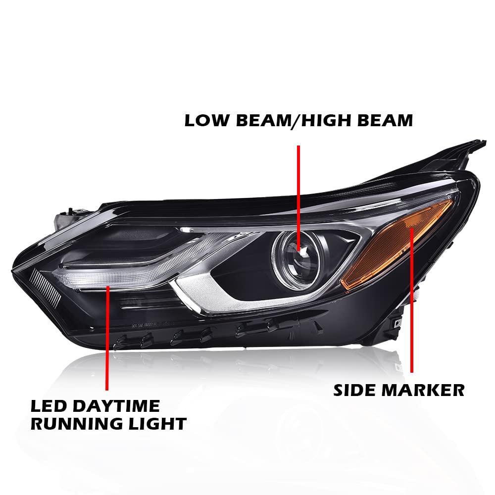 G-PLUS LED DRL Headlights Assembly Compatible with Chevy Equinox 2018 2019 2020 w/Factory Halogen Headlight Driver & Passenger Headlamps Clear Lens Chrome Housing 84258448,faros delanteros
