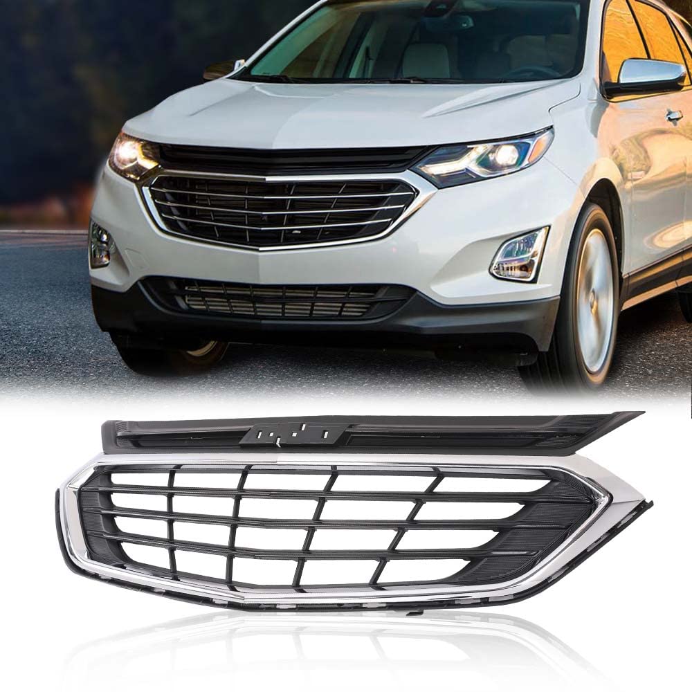 G-PLUS Front Bumper Upper Grille Grill, Compatible with Chevy Equinox 2018 2019 2020, Black & Chrome