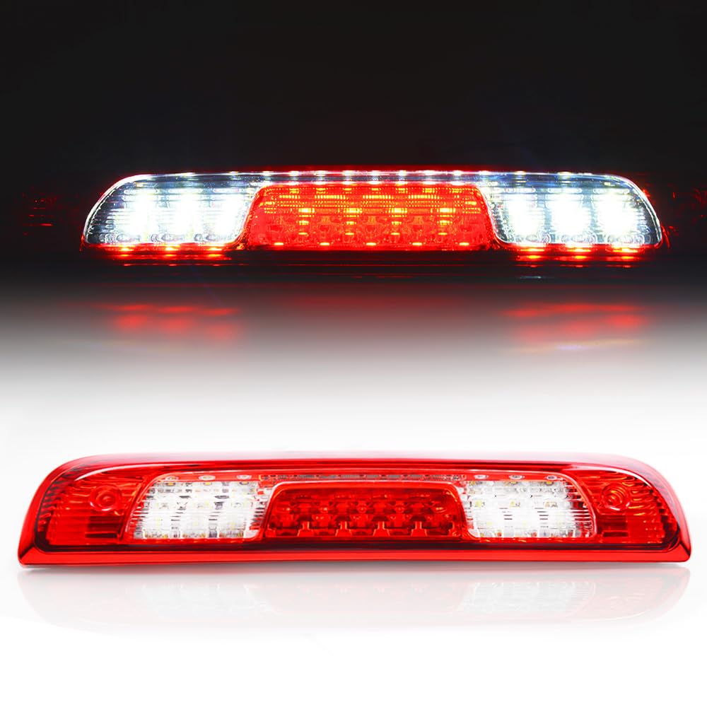 G-PLUS Rear LED Third Brake Light Compatible With 2014-2018 Chevy Silverado/GMC Sierra1500/2500HD/3500,3RD Cargo Led Tail Lamps Chrome Housing,Red Clear Lens