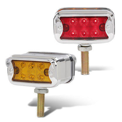 G-PLUS 2pcs 12 LED Amber/Red Dual Revolution Turn Signal Light, Double Face Chrome Fit Peterbilt Kenworth Freightliner Trucks, Dual Face Truck Fender Side Marker Light