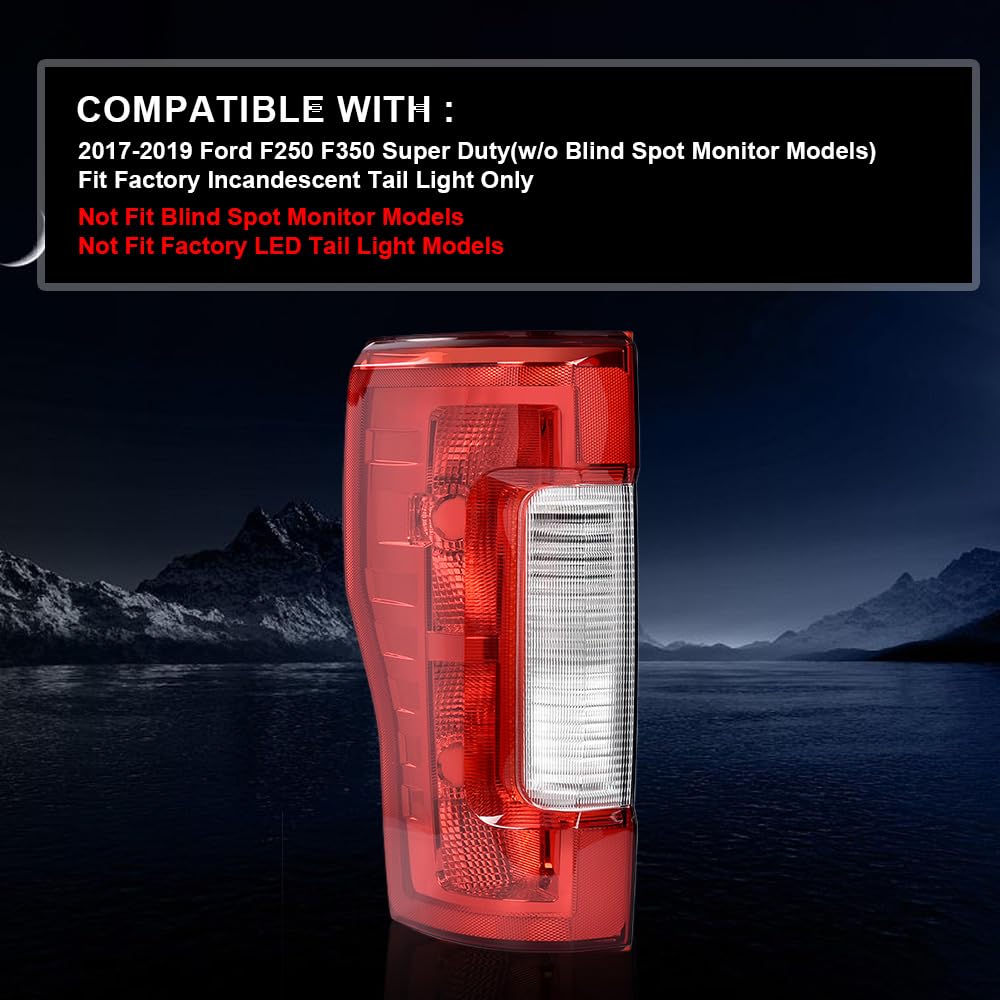 G-PLUS Taillights Rear Compatible with Ford F250 F350 Super Duty 2017-2019 Left Driver Side w/o Bulbs,Taillamps (w/o Blind Spot) Red Lens Chrome Housing Luces TraserasAssembly