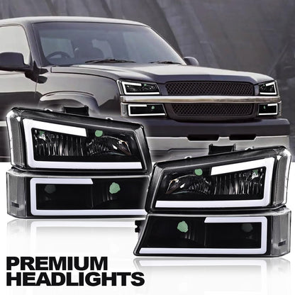 G-PLUS LED Headlights, Compatible with Chevy Silverado 1500 2500 3500&HD 2003 2004 2005 2006,Fit Chevy Avalanche 2003-2006,Bumper Headlamps, Clear Lens Black Housing Clear Reflector,faros delanteros