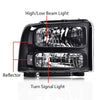 G-PLUS Headlights Assembly, Compatible with 99-04 Ford F250 F350 F450 F550 Super Duty/00-04 Ford Excursion Bumper Headlamps, Clear Lens Black Housing Clear Reflector,faros delanteros