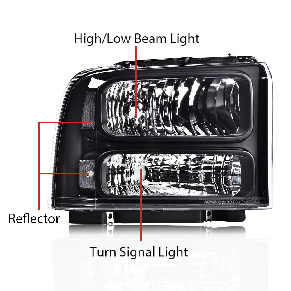G-PLUS Headlights Assembly Compatible with Ford F250 F350 F450 F550 Super Duty 1999-2004, Fit Ford Excursion 2000-2004 Left & Right Headlamps Assembly, Clear Lens Black Housing Clear Reflector