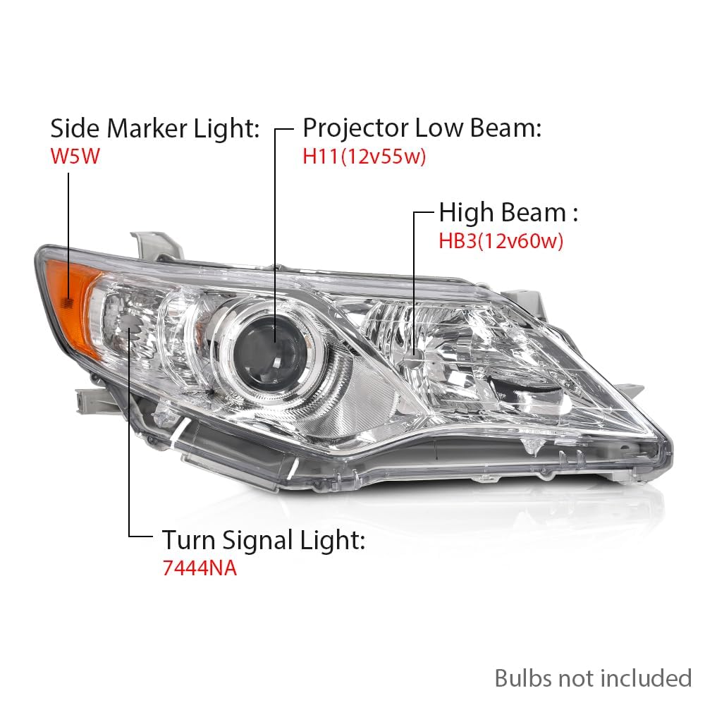 G-PLUS Headlights Assembly Compatible with Toyota Camry L/Le/Xle 2012-2014 Headlamps Pair Halogen Clear Lens Chrome Housing Amber Reflector,faros delanteros
