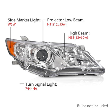 G-PLUS Headlights Assembly Compatible with Toyota Camry L/Le/Xle 2012-2014 Headlamps Pair Halogen Clear Lens Chrome Housing Amber Reflector,faros delanteros