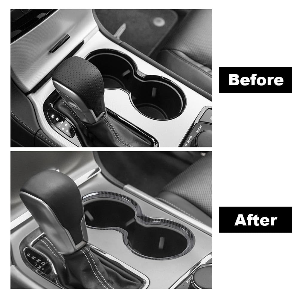 G-PLUS Gear Shift Cup Holder Cover Trim Bezel Compatible with Jeep Grand Cherokee 2011-2021 Black Carbon Fiber