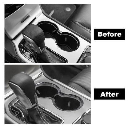 G-PLUS Gear Shift Cup Holder Cover Trim Bezel Compatible with Jeep Grand Cherokee 2011-2021 Black Carbon Fiber