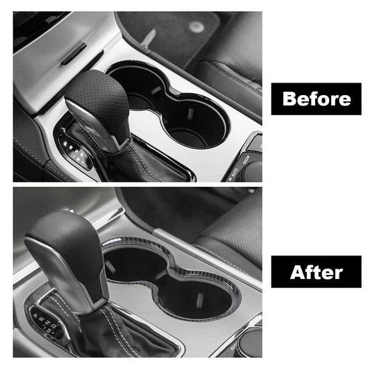 G-PLUS Gear Shift Cup Holder Cover Trim Bezel Compatible with Jeep Grand Cherokee 2011-2021 Black Carbon Fiber