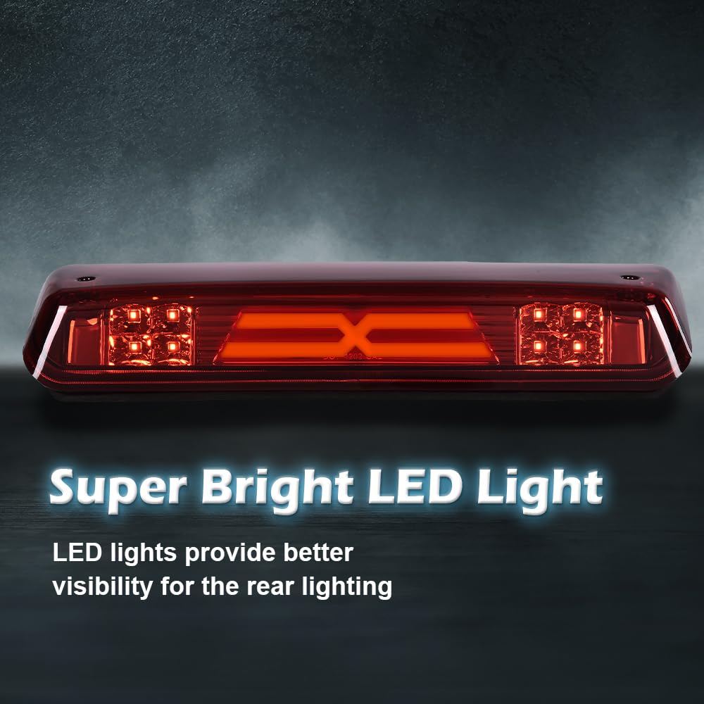 G-PLUS Third 3rd Type X Brake Light Reverse Light Red Compatible with 2004-2008 Ford F150/Lobo Center High Mount Stop Light Third Brake Tail Cargo Light 7L3Z13A613B Red Lens Chrome Housing