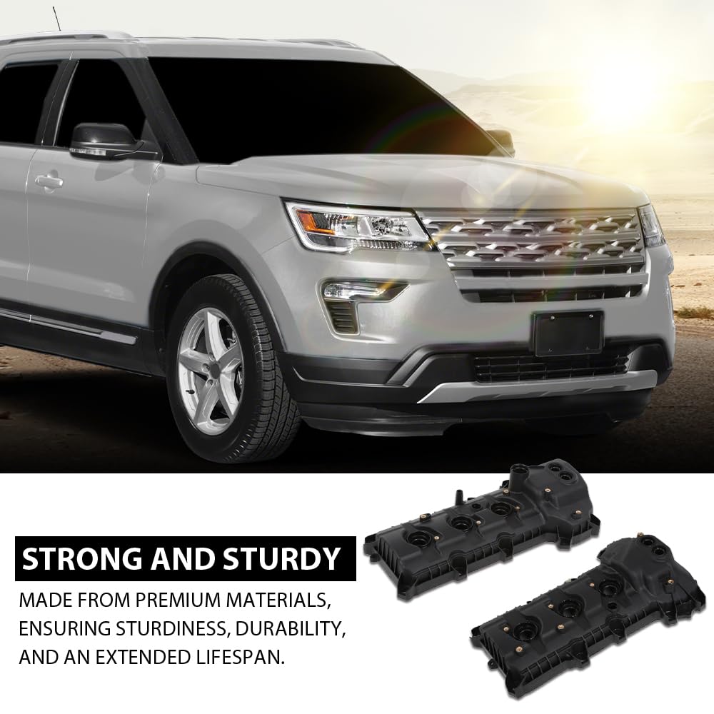 G-PLUS Engine Valve Cover Set Compatible with Ford Edge 2011-2018 Fit Ford F150 Mustang 2011-2017 w/o Cam Sensor Port Hole, Non-Turbo Black