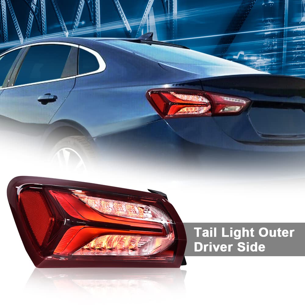 G-PLUS LED Tail Light Lamp Compatible with Chevy Malibu 2019 2020 2021 2022 Driver Rear Lamps Red Clear lens Chrome Houning 84595944 GM2800262 GM2801262 Luces Traseras Faros TraserosAssembly