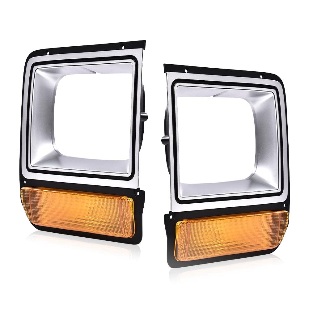 G-PLUS Headlights Headlamps Bezel Pair Set w/Corner Parking Light Compatible with Dodge Pickup Truck 1986-1990 4249810 CH2513122 4249811 CH2512122,faros delanteros