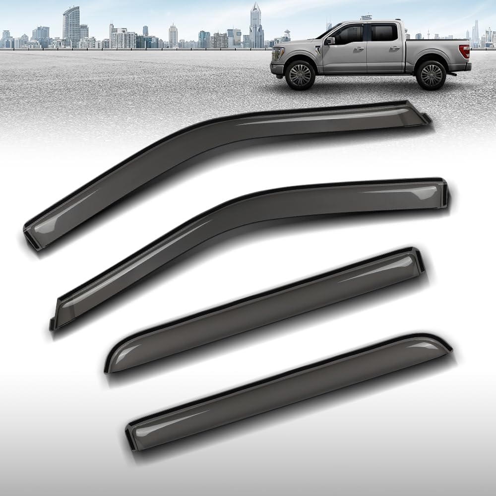 G-PLUS Out-Channel Mount Ventvisor Window Deflectors Compatible with Ford F150 2015-2026; Fit Ford F150 Raptor 2017-2026 4 PCS Smoky