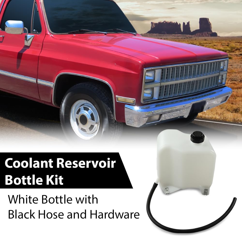 G-PLUS White Overflow Radiator Tank Coolant Bottle w/Cap Mounting Hardware & Hose Fit GM Full Size Trucks/Fits C/K Series 1981-1987 & 1988-1991 RV Pickups Full Size Blazer & Suburban HD81-87